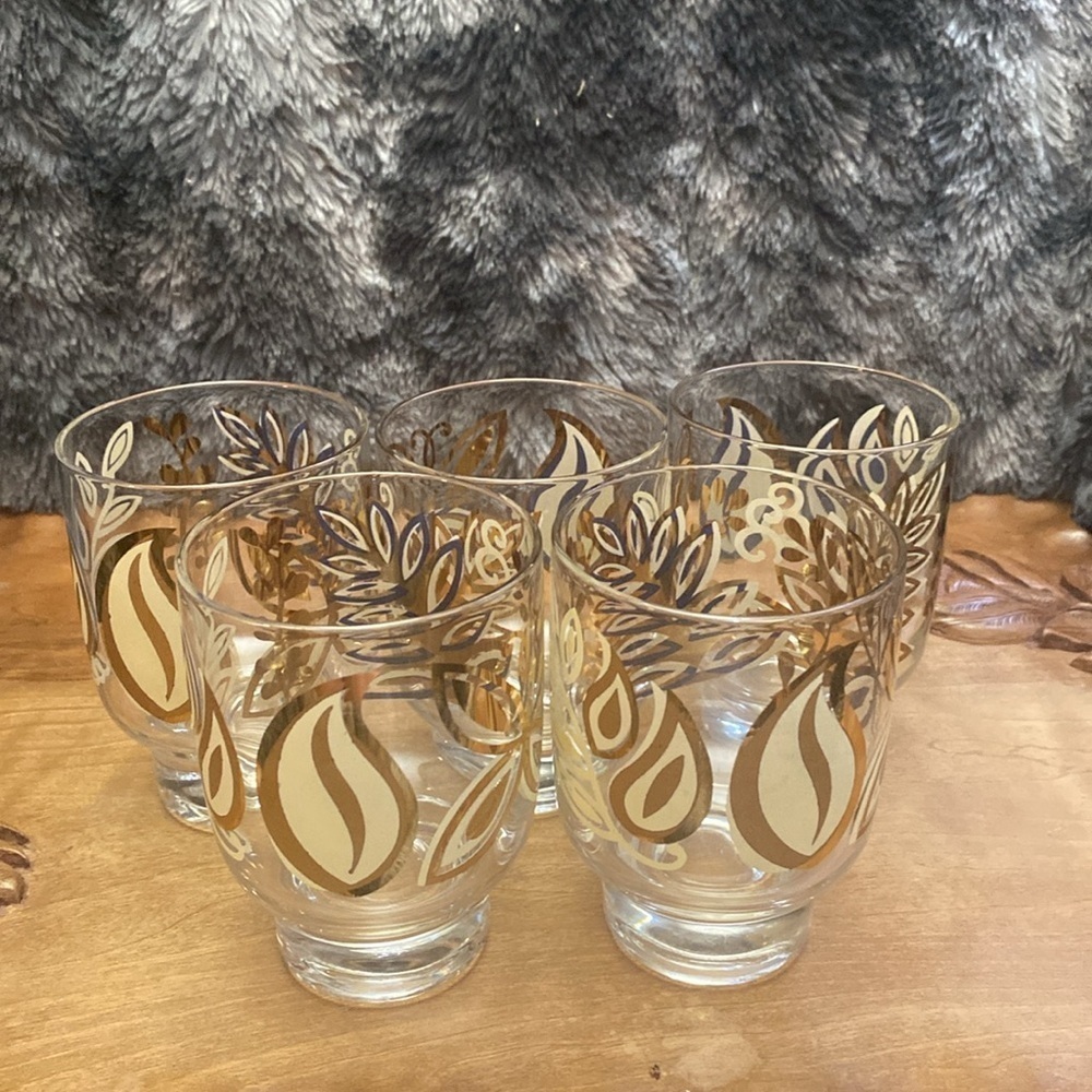 MCM gold butterfly glasses. Set of 5